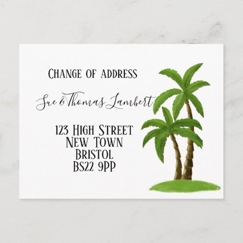 Change of address tropical palm tree beach announcement postcard