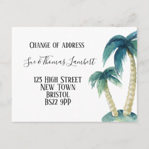 Change of address tropical, palm tree, beach announcement postcard