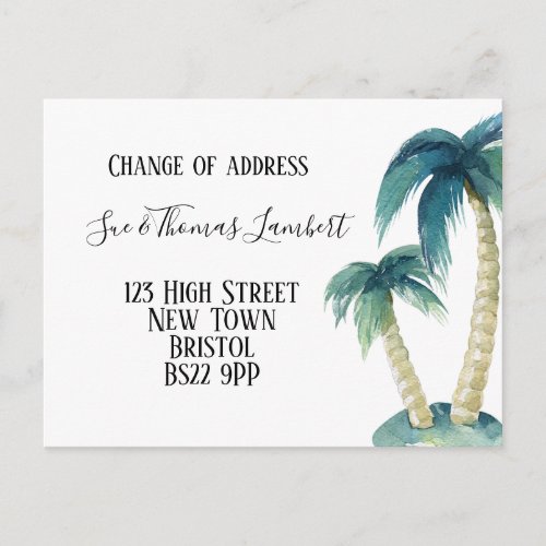 Change of address tropical palm tree beach announcement postcard