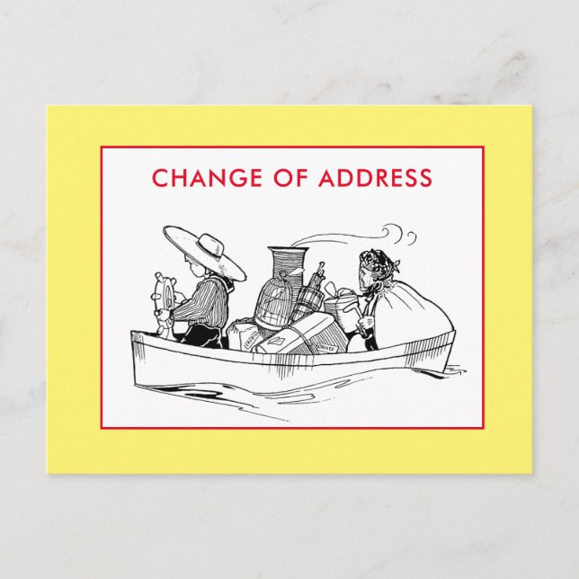 Change of Address Vintage Boat Travelers Yellow Announcement Postcard (Front)