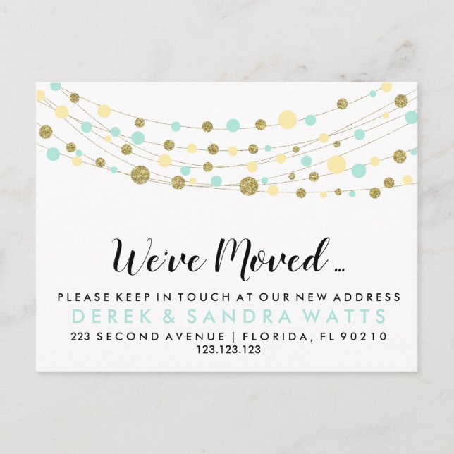 Change of address we have moved gold glitter blue announcement postcard (Front)