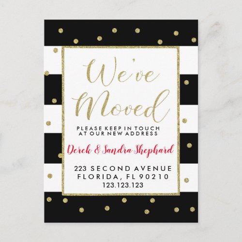 Change of address we have moved gold new year announcement postcard