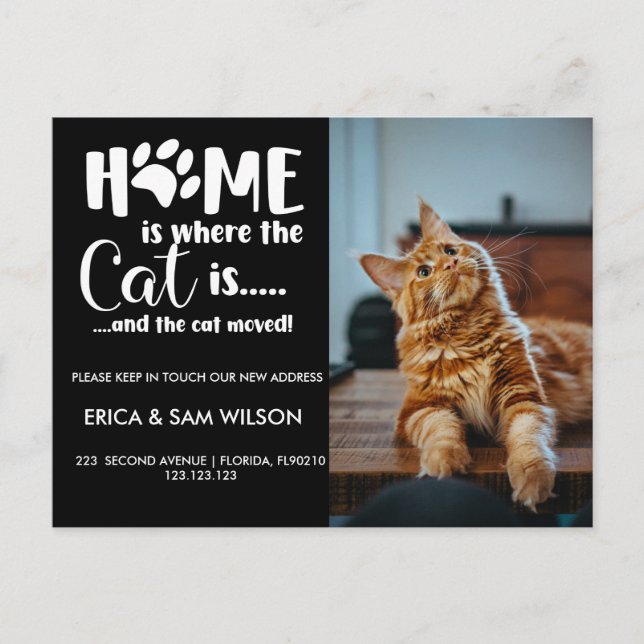 Change of address we have moved house home is cat  announcement postcard (Front)