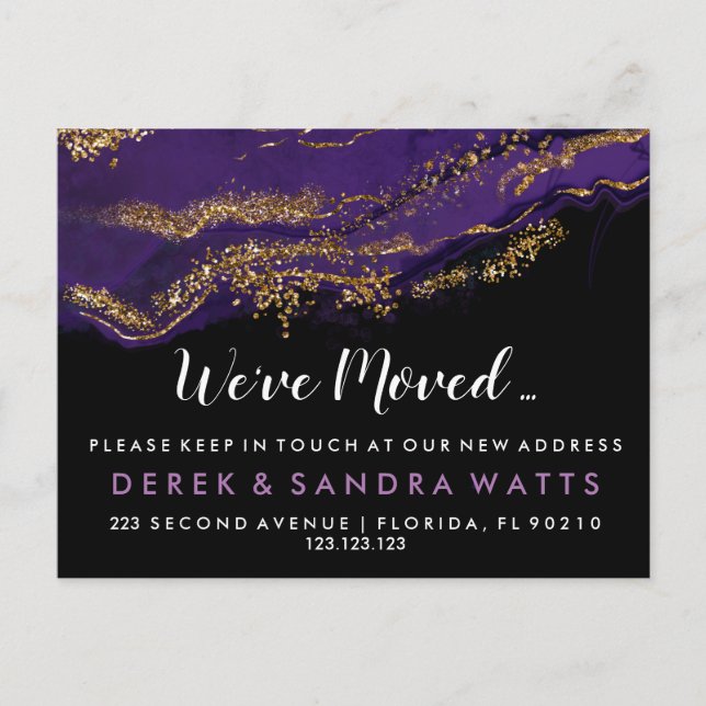 Change of address we have moved house purple announcement postcard (Front)