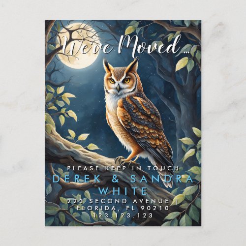 Change of address we have moved owl nature announcement postcard
