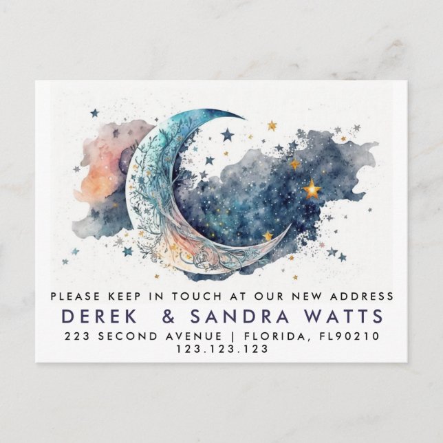 change of address we've moved announcement moon postcard (Front)