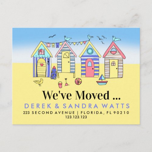 Change of address weve moved beach huts announcement postcard