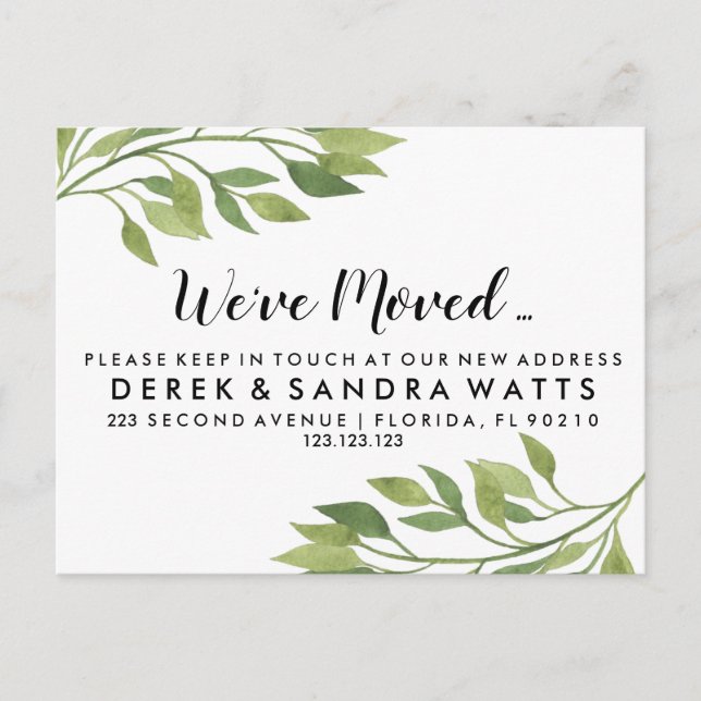 Change of address we've moved botanical announcement postcard (Front)