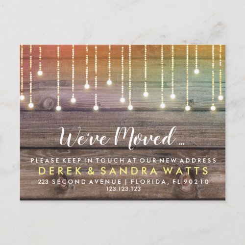 Change of address weve moved house wood lights announcement postcard