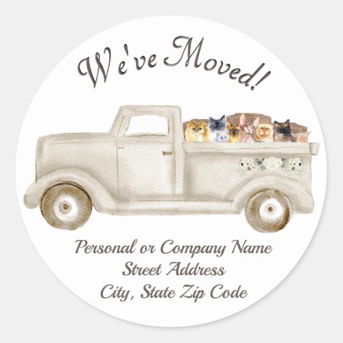 Change of address Weve Moved Moving Truck Cats Classic Round Sticker
