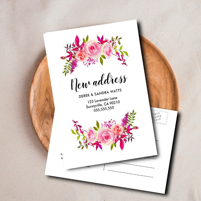 Change of address we've moved  pink roses announcement postcard (Creator Uploaded)