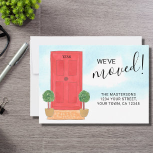 Change of Address We've Moved Red Door Watercolor Announcement