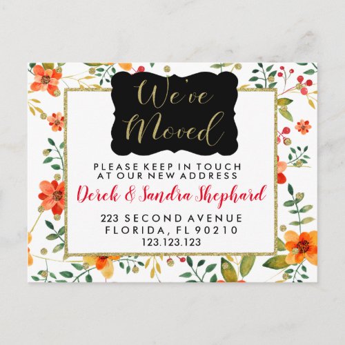 Change of address weve moved watercolour floral announcement postcard