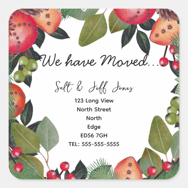 Change of address winter season square sticker (Front)