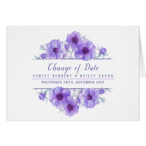 Change of date anemone purple wedding postponed