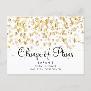 Change of Date Bridal Shower Script Gold Stars Announcement Postcard