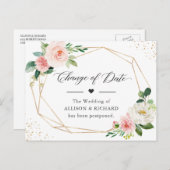 Change of Date Elegant Geometric Blush Pink Floral Postcard (Front/Back)