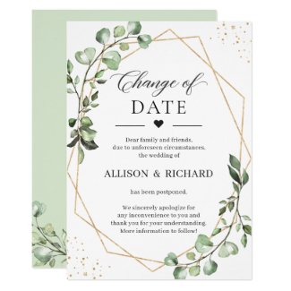 Change of Date Greenery Eucalyptus Geometric Card
