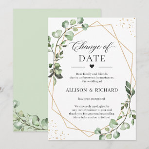 Change of Date Greenery Eucalyptus Geometric Card