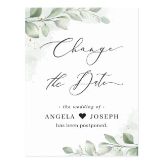 Change of Date Plan Eucalyptus Greenery Succulent Postcard