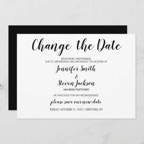 Change of Date Plans Postponed Wedding Invitation