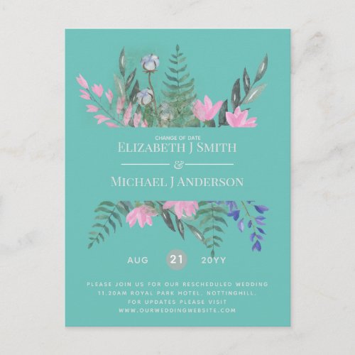 Change of Date Plans Postponement Wildflowers Chic Postcard