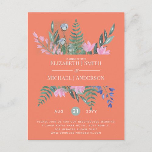 Change of Date Plans Postponement Wildflowers Chic Postcard