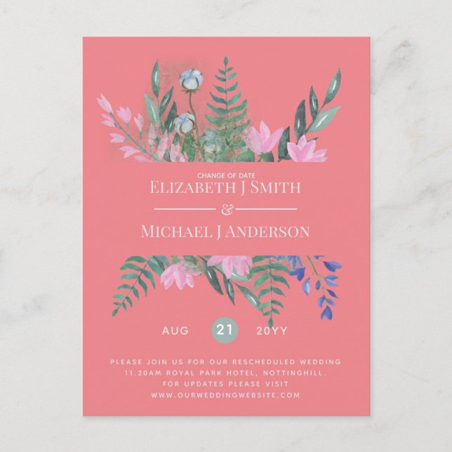 Change of Date Plans Postponement Wildflowers Chic Postcard (Front)
