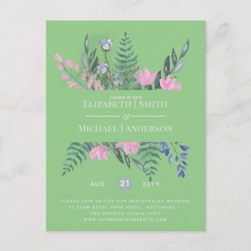 Change of Date Plans Postponement Wildflowers Chic Postcard