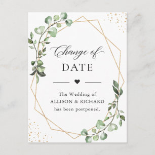 Change of Date Simple Geometric Eucalyptus Leaves Postcard