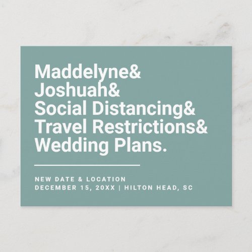 Change of Date Trendy Ampersand Sage Green Wedding Postcard