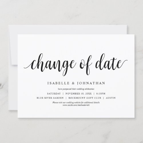 Change of date Wedding Change the date Invitation