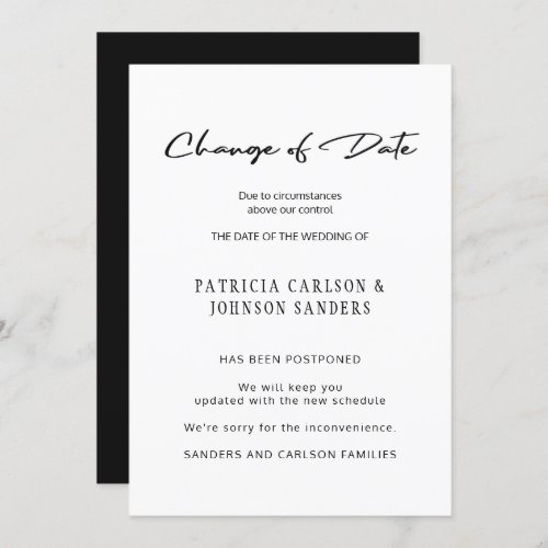 Change of date wedding postponement announcement