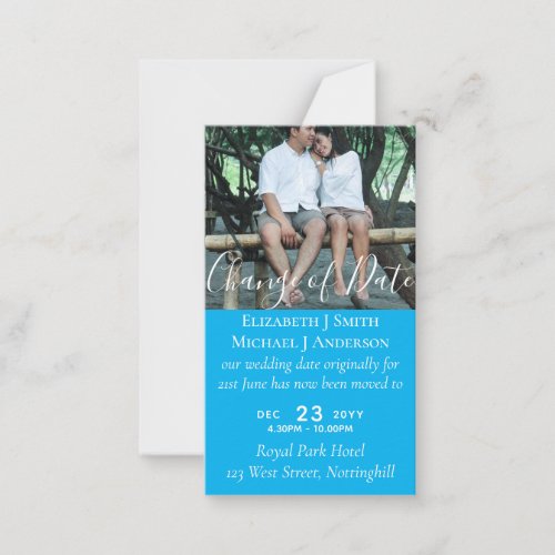 Change of Date Wedding Postponement Photo Aqua Advice Card