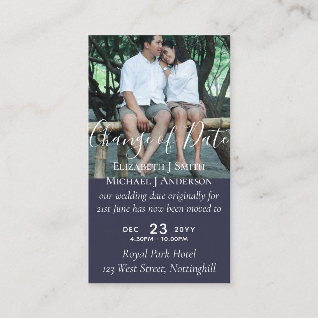 Change of Date Wedding Postponement Photo Invite (Front)