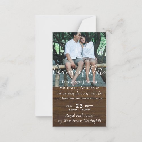 Change of Date Wedding Postponement Photo Rustic Advice Card