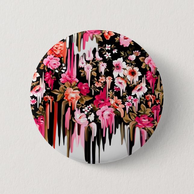 Change of Heart, melting floral pattern Pinback Button (Front)