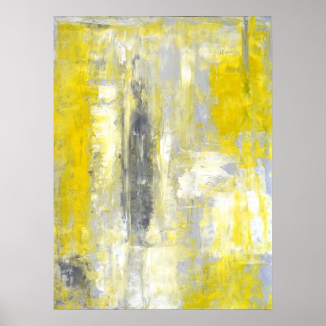'Change of Mind' Gray and Yellow Abstract Art Poster (Front)