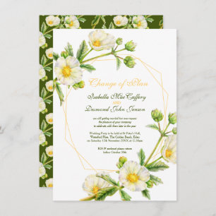 Change of plan Rose watercolor white green wedding Invitation
