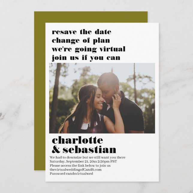 Change of Plan Virtual Wedding Save the Date Photo (Front/Back)