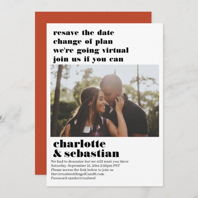 Change of Plan Virtual Wedding Save the Date Photo (Front/Back)