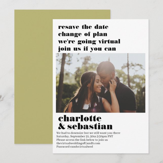 Change of Plan Virtual Wedding Save the Date Photo (Front/Back)