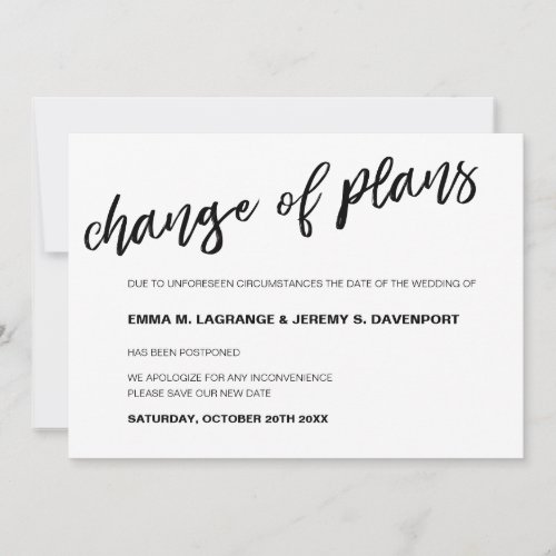 Change of plan wedding date announcement