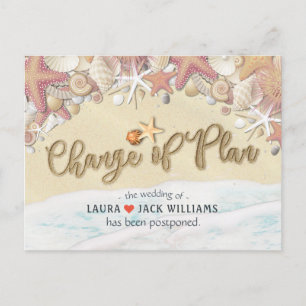 Change Of Plan Wedding Postponement Summer Beach Announcement Postcard