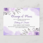 Change of Plans Announcement Chic Purple Floral Postcard (Front)