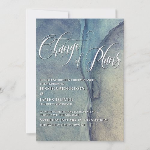 Change of Plans Artsy Blues Postponed Wedding Card