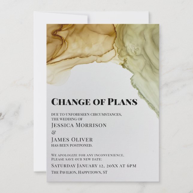 Change of Plans Artsy Inks Postponed Wedding Card (Front)