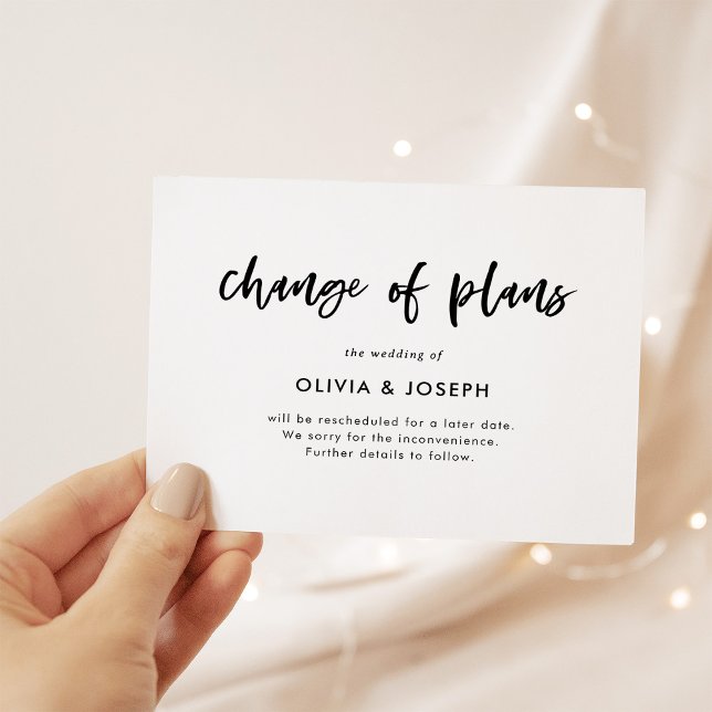 Change of Plans | Black and White Casual Script Postcard (Creator Uploaded)