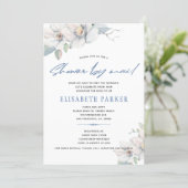 Change of plans blue floral baby shower by mail invitation (Standing Front)