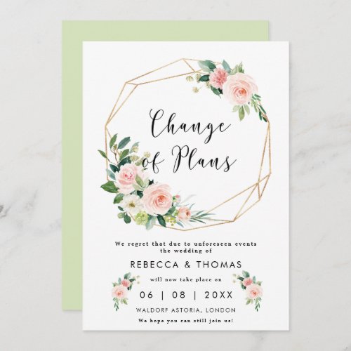 change of plans boho floals wedding invitation